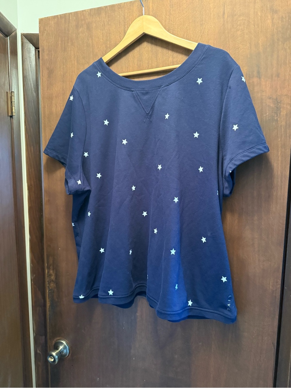 Lane Bryant Navy Star-Print Short Sleeve Sweatshirt
